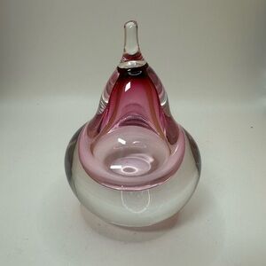 Vintage Studio Ahus Sweden Art Glass Paperweight Fig Clear Pink Center Signed.